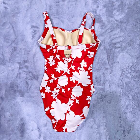 Lands End Square Neck Tugless One Piece Swimsuit Red Floral Soft Bra Womens 6 6B - Picture 3 of 6